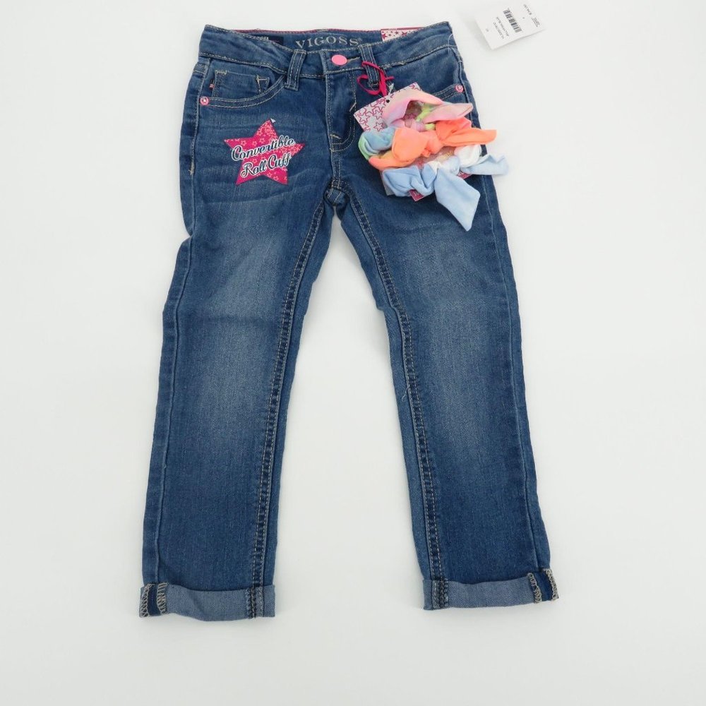 Vigoss Girls Skinny Jeans Pastel Scrunchies Size 4 NWT $34